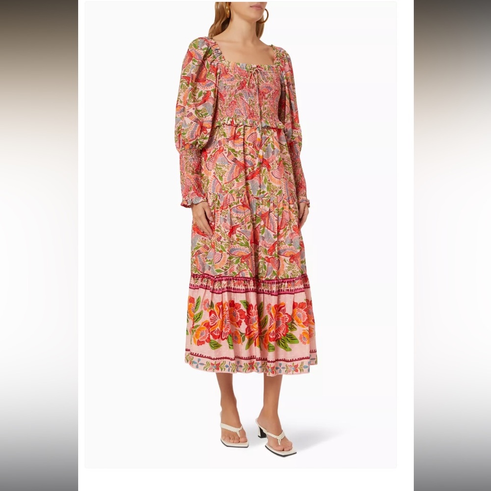 COPY - Farm Rio Pink Macaw Flight Smocked Top Maxi Dress Size XS